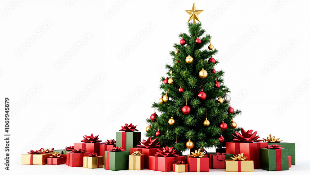 Festive Christmas Tree with Gifts: Perfect for Holiday Advertising, Greeting Cards, and Seasonal Marketing Campaigns Festive Christmas Tree with Gifts: Perfect for Holiday Advertising, Greeting Cards, and Seasonal Marketing Campaigns