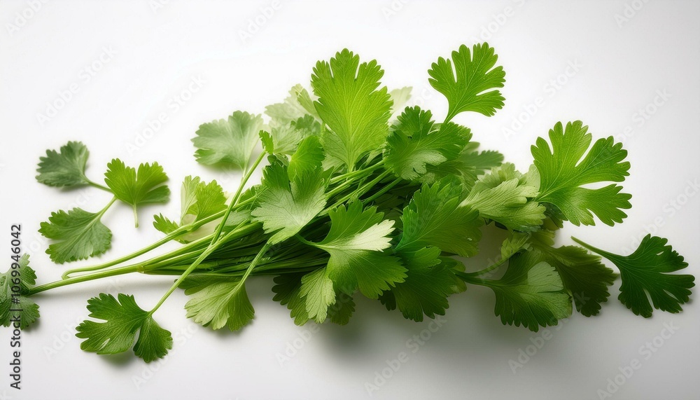 Freshly chopped coriander leaves scattered loosely in a rule of thirds format on a clean background. Freshly chopped coriander leaves scattered loosely in a rule of thirds format on a clean background.