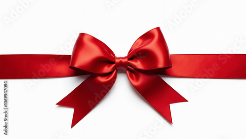 Glossy Red Ribbon Bow on White: Festive Gift Wrapping, Holiday Decor, or Celebration Design Element