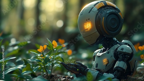 Wallpaper Mural AI Robot Planting Seeds in a Lush Jungle Scene Torontodigital.ca