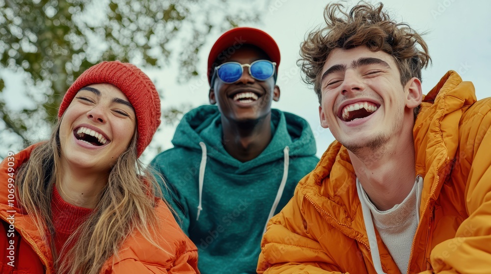 Diverse Friends Laughing Together Outdoors Diverse Friends Laughing Together Outdoors