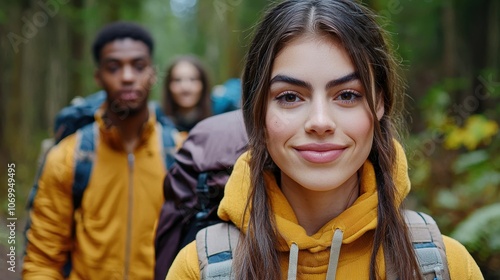 Group of Young Adults Hiking in Nature