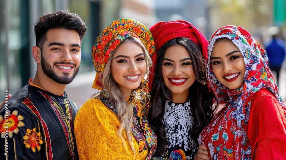 Joyful Group of Friends with Diverse Traditional Attire Joyful Group of Friends with Diverse Traditional Attire