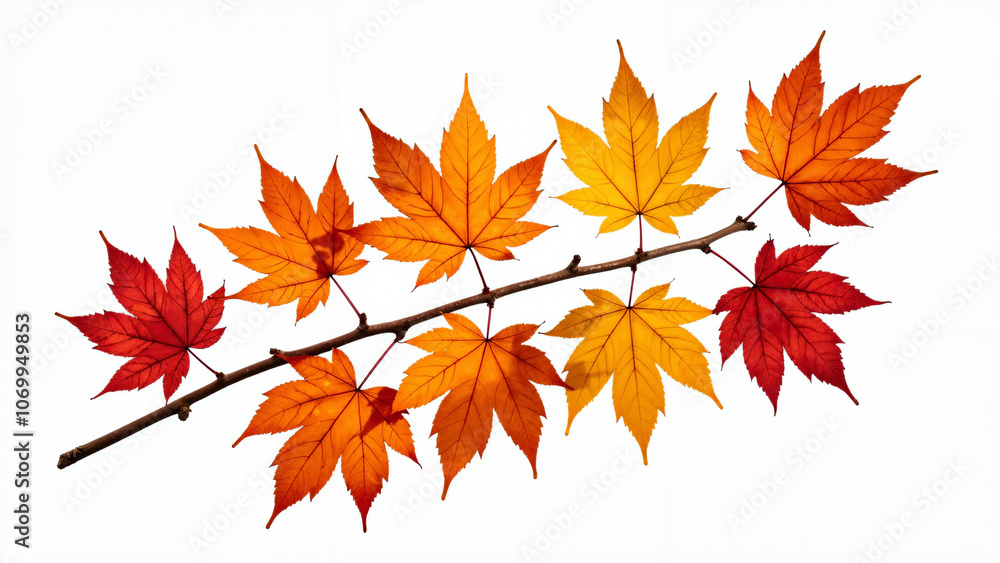 Vibrant Autumn Maple Branch: Fall Foliage Isolated on White for Seasonal Designs and Nature-Inspired Marketing Vibrant Autumn Maple Branch: Fall Foliage Isolated on White for Seasonal Designs and Nature-Inspired Marketing