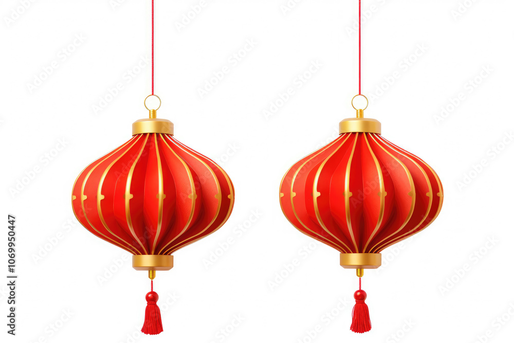 generated illustration of Red Chinese lantern on white background. generated illustration of Red Chinese lantern on white background.