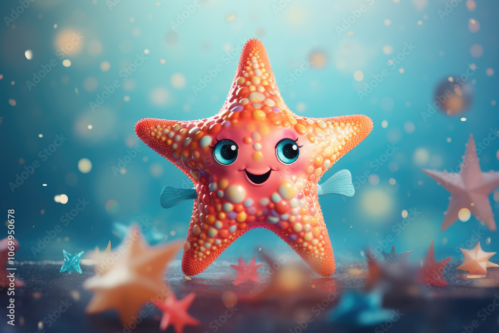 generated illustration of cartoon starfish with a smiling face generated illustration of cartoon starfish with a smiling face