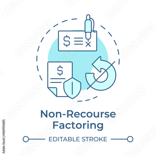 Non-recourse factoring soft blue concept icon. Risk-free financial transactions. Document with shield. Round shape line illustration. Abstract idea. Graphic design. Easy to use in article