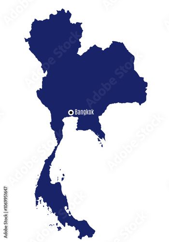 silhouette map of thailand with the country's capital