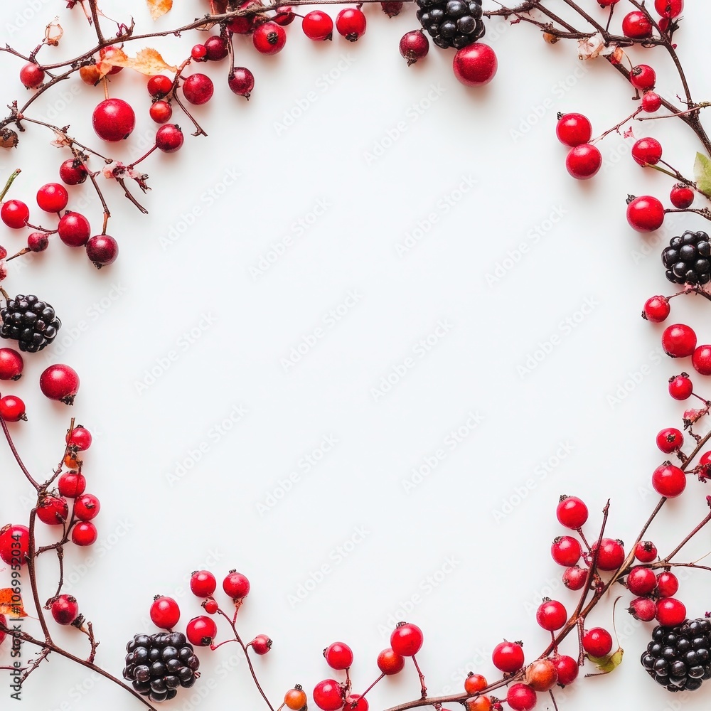 Bright Berries Arranged in a Circular Pattern on White Bright Berries Arranged in a Circular Pattern on White