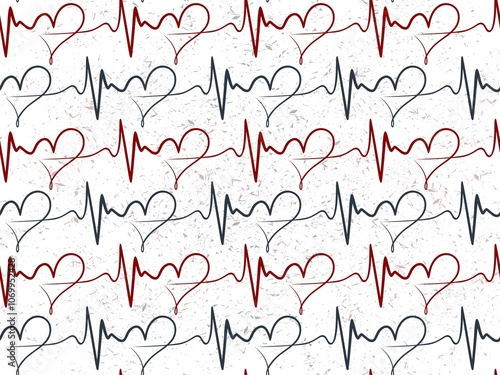 The seamless background with red and blue hearts.