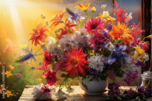 Wallpaper Mural generated illustration of  vibrant bouquet of mixed flowers in a vintage vase Torontodigital.ca