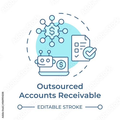 Outsourced accounts receivable soft blue concept icon. Benefits of factoring. Administrative relief. Round shape line illustration. Abstract idea. Graphic design. Easy to use in article