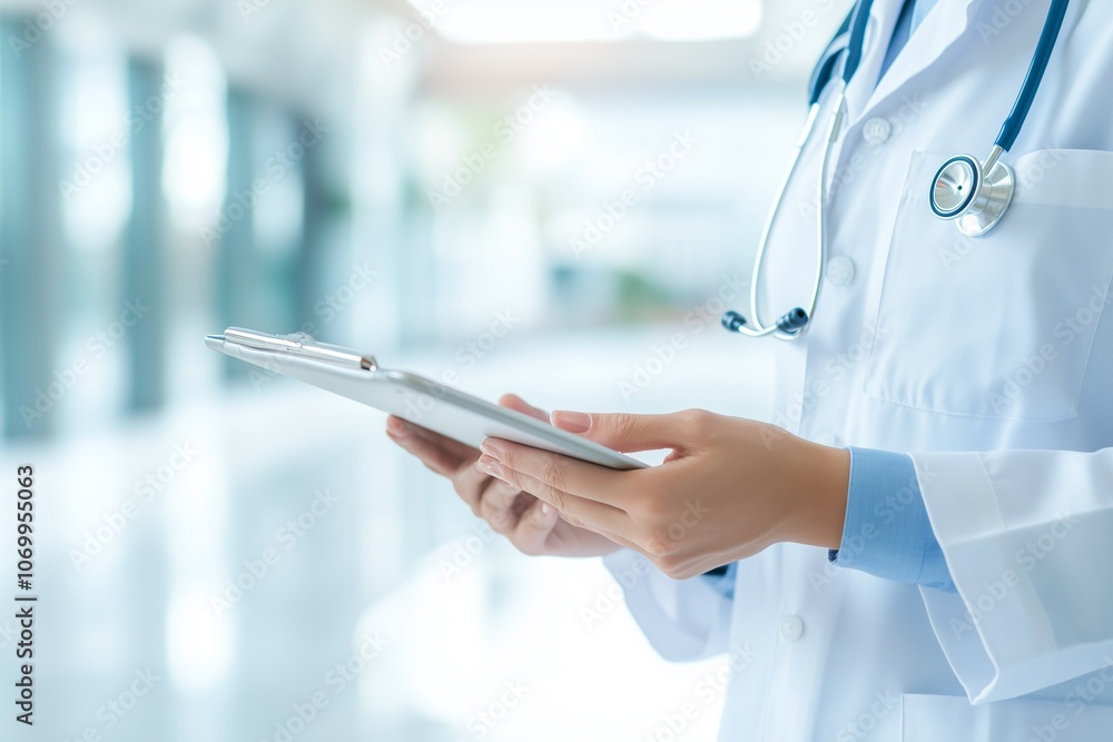 A doctor reviewing patient data on a screen during a video call, offering telemedicine services A doctor reviewing patient data on a screen during a video call, offering telemedicine services