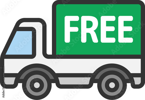 送料無用（FREE）のトラックのアイコン（線画カラー）のイラスト