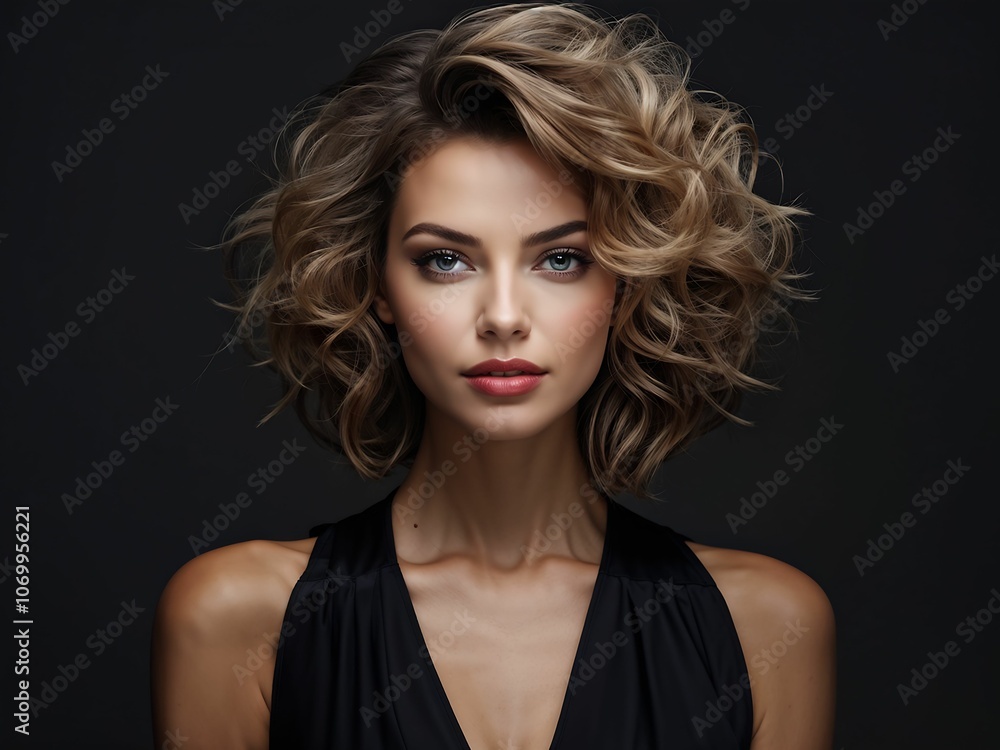 Portrait of beautiful woman looks in camera Portrait of beautiful woman looks in camera