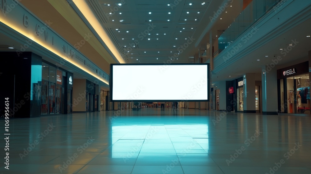 Blank large LED screen in a shopping mall, ready for multimedia advertising or product information display. Blank large LED screen in a shopping mall, ready for multimedia advertising or product information display.