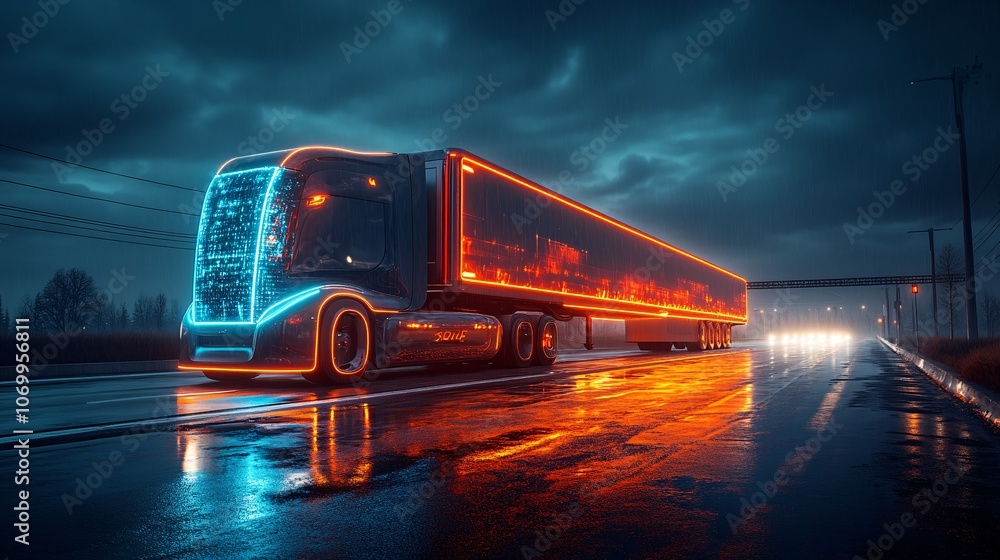 Futuristic Electric Semi Truck on Urban Road Futuristic Electric Semi Truck on Urban Road