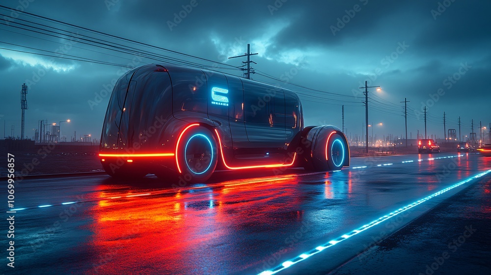Futuristic Electric Semi Truck on Urban Street Futuristic Electric Semi Truck on Urban Street