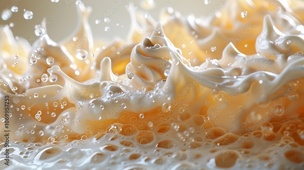 Close-up of a Milk Splash: A Whimsical Texture of Cream Close-up of a Milk Splash: A Whimsical Texture of Cream