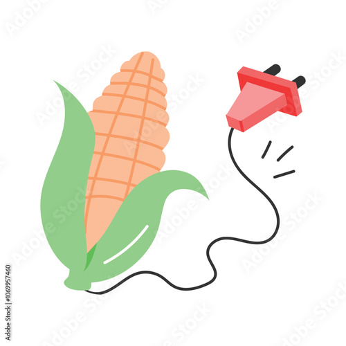 Corn with plug, concept icon of bio energy in modern style