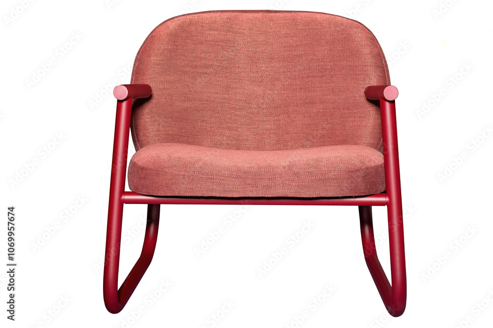 Stylish modern chair with a vibrant red frame and plush seating designed for contemporary interiors.
