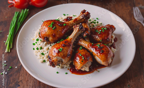 Plate of chicken with rice and parsley