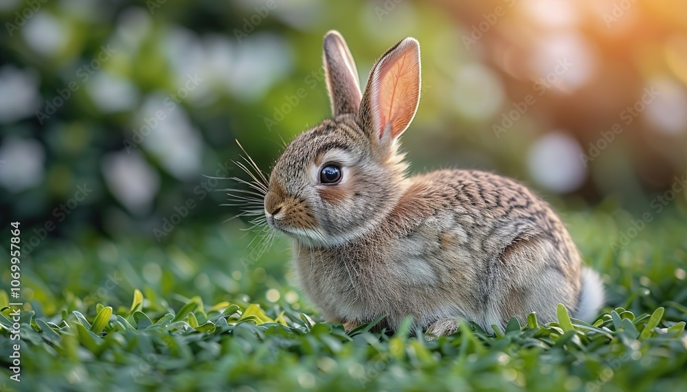 Fototapeta premium Cute rabbits on green background