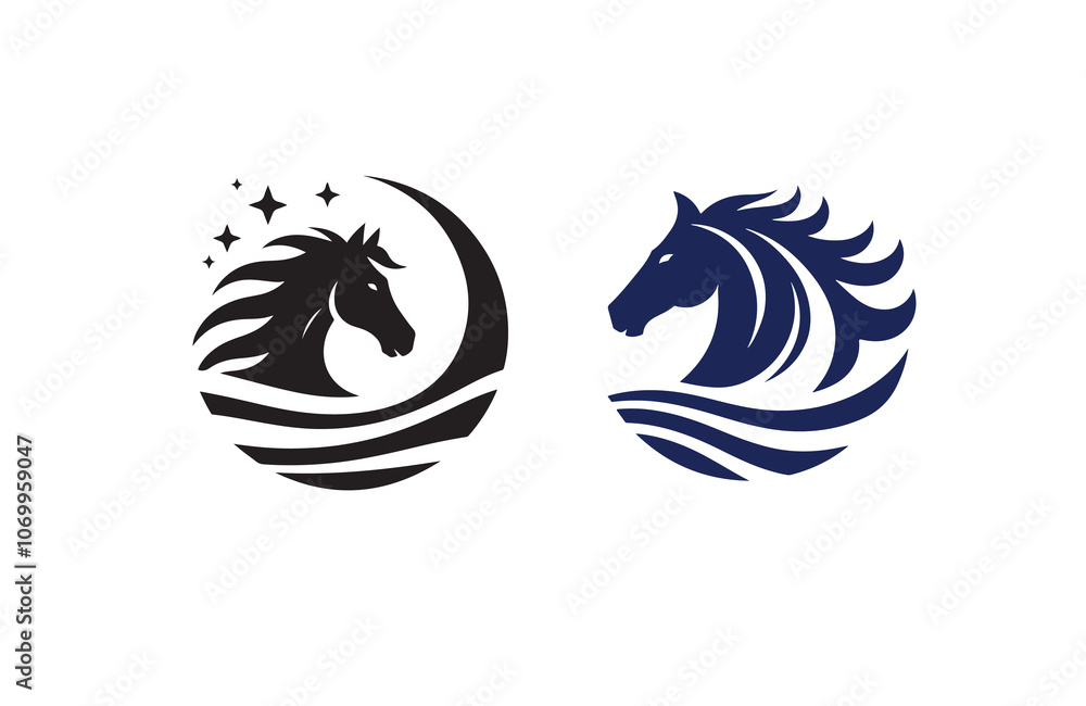 horse silhouette vector outline logo design