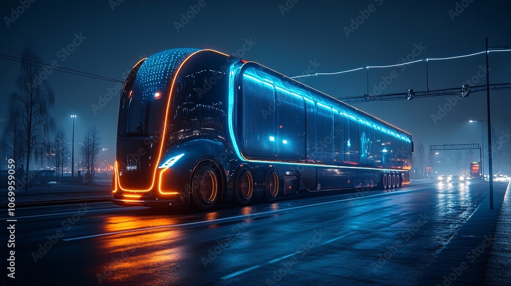 Futuristic Electric Semi Truck at Night Futuristic Electric Semi Truck at Night