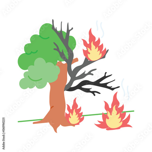 Burning tree symbolizing the impact of wildfires on the environment