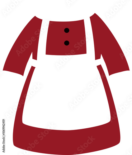 Cute Mrs Claus costume flat vector.
Isolated Christmas santa claus wife costume illustration. 
Mrs Claus kitchen apron clothing.
Santa's wife clothe svg.
Transparent background.