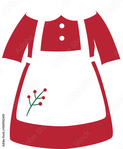 Cute Mrs Claus costume flat vector.
Isolated Christmas santa claus wife costume illustration. 
Mrs Claus kitchen apron clothing.
Santa's wife clothe svg.
Transparent background.