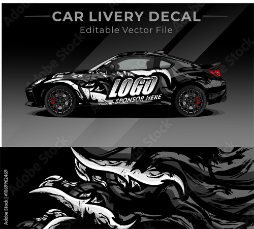 Fotografie Car wrap decal designs full vector with black, grey, white colour
