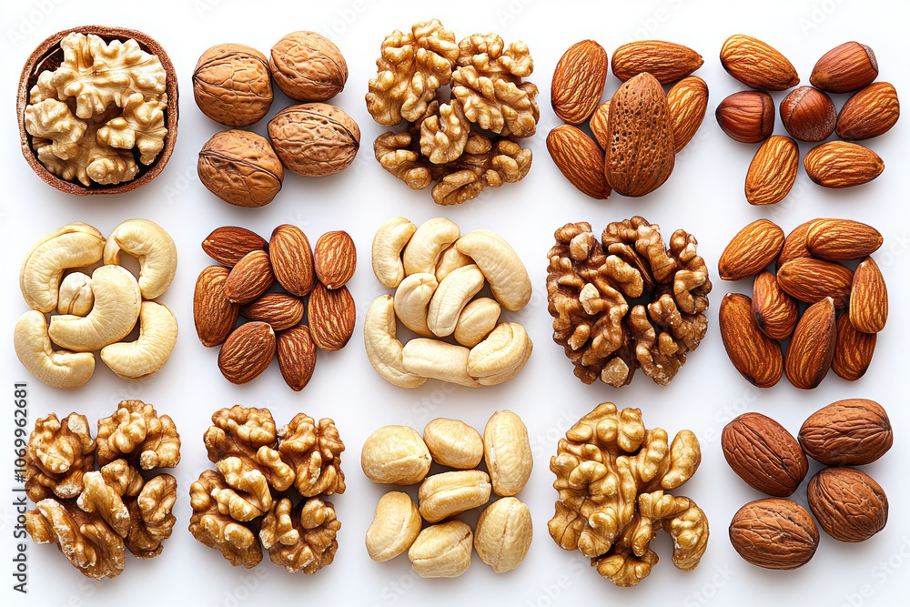 vibrant collection of various nuts including almonds, walnuts, cashews, and more, showcasing their unique textures and colors, perfect for healthy snacking or culinary use vibrant collection of various nuts including almonds, walnuts, cashews, and more, showcasing their unique textures and colors, perfect for healthy snacking or culinary use