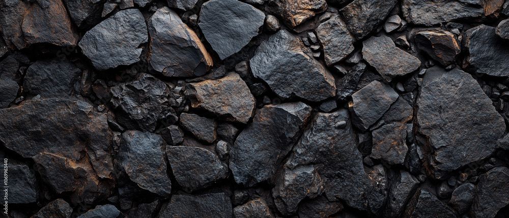 Fototapeta premium Rugged Black Rocks Create a Stunning Natural Wall.