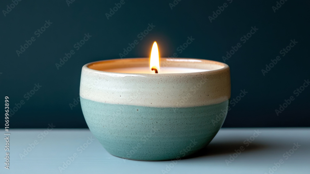 Elegant ceramic candle glowing softly in a tranquil setting Elegant ceramic candle glowing softly in a tranquil setting