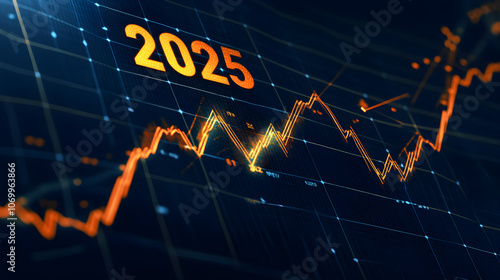 A rising stock market chart with the year '2025' at the peak photo