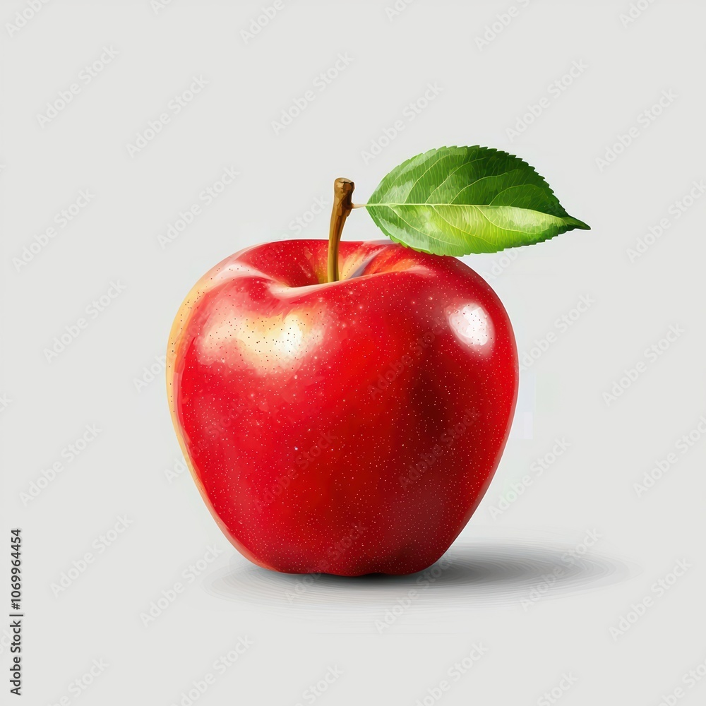 Realistic Red Apple with Green Leaf on Simple Background Realistic Red Apple with Green Leaf on Simple Background