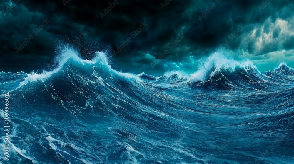 Dramatic Ocean Waves Dark Stormy Sky Sea Nature Background Dramatic Ocean Waves Dark Stormy Sky Sea Nature Background