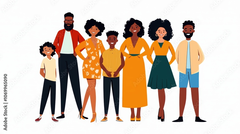 Multi-Generational Family Portrait Illustration Multi-Generational Family Portrait Illustration