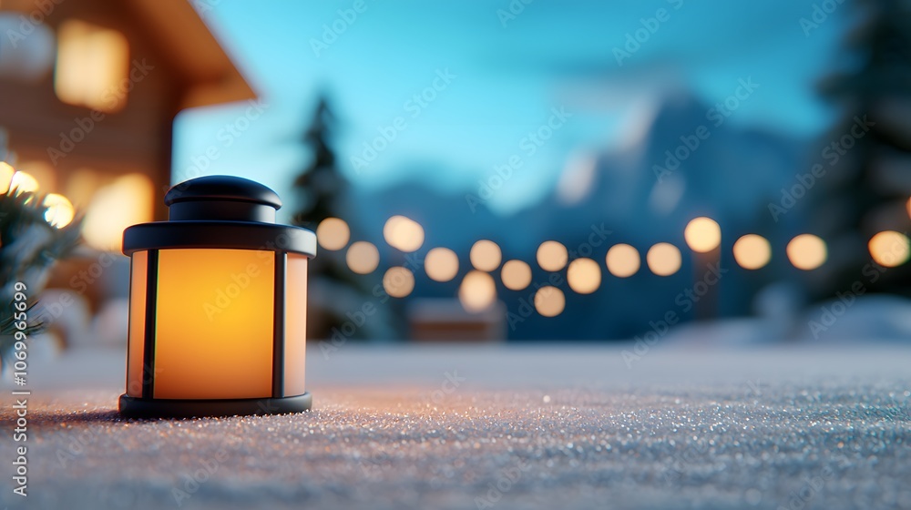 Lantern in Snowy Landscape at Dusk. Image Illustration background for presentation and wallpaper Beautiful picture Lantern in Snowy Landscape at Dusk. Image Illustration background for presentation and wallpaper Beautiful picture