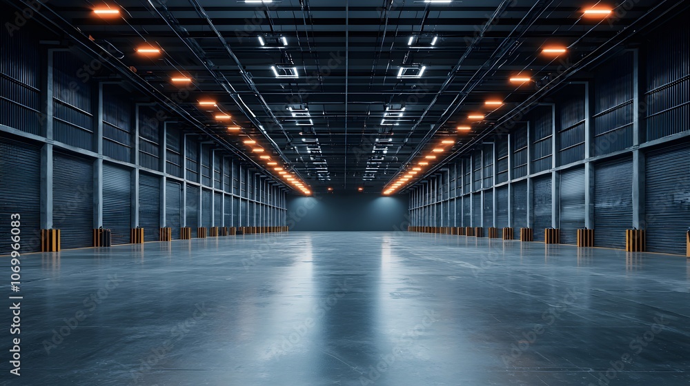 Empty Industrial Warehouse with Roller Shutter Doors. Image Illustration background for presentation and wallpaper Beautiful picture Empty Industrial Warehouse with Roller Shutter Doors. Image Illustration background for presentation and wallpaper Beautiful picture