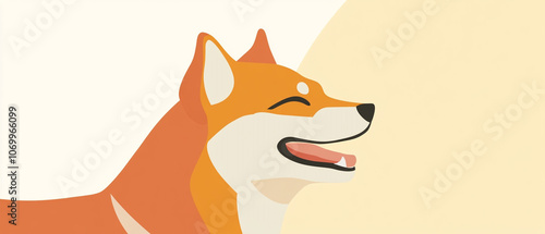 Shiba Inu Dog Smiling Minimalist Digital Art Print Poster Decor