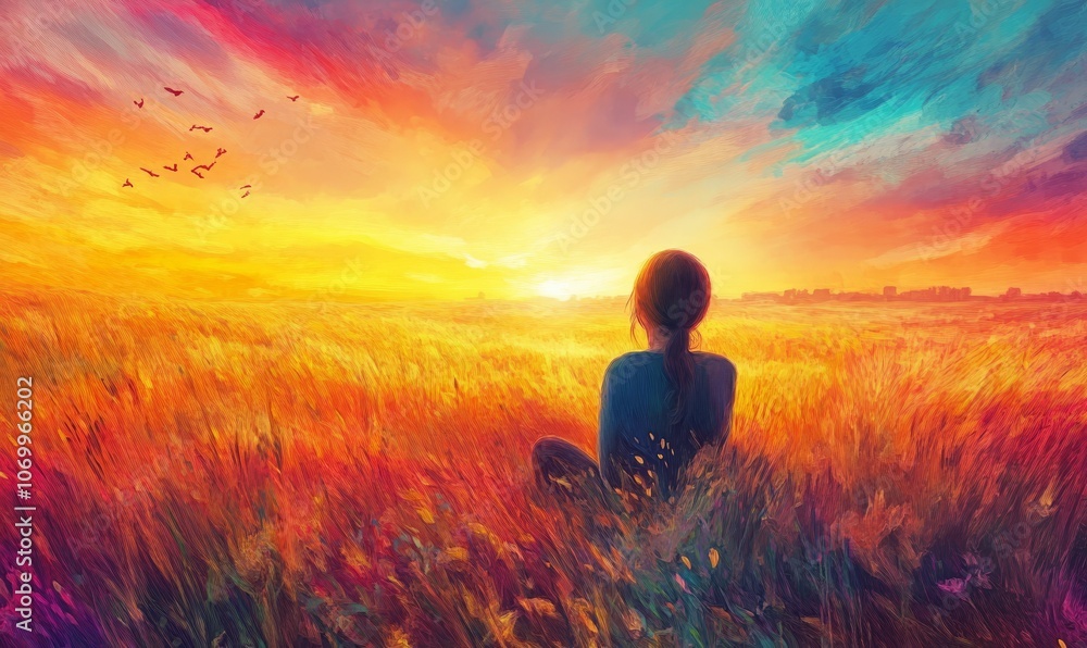 Silhouette of a woman in a field at sunset. Silhouette of a woman in a field at sunset.