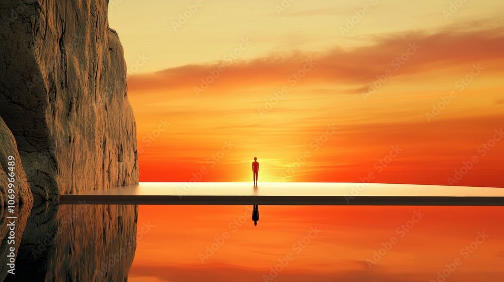 Figure Standing at the Edge of a Serene Landscape Figure Standing at the Edge of a Serene Landscape