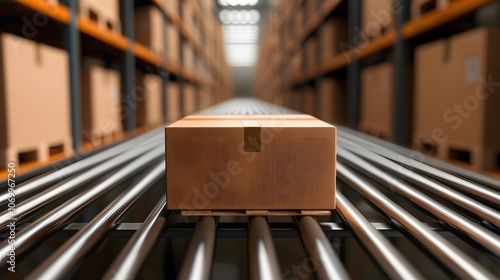 Cardboard box on a conveyor belt in a warehouse. Image Illustration background for presentation and wallpaper Beautiful picture photo