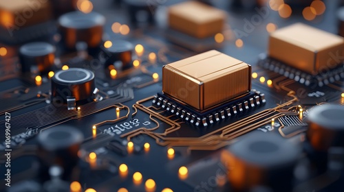 Close Up of Circuit Board with Gold Processor. Image Illustration background for presentation and wallpaper Beautiful picture