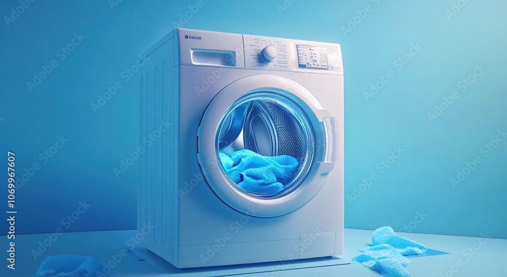 ashing machine, washing in blue water. ashing machine, washing in blue water.