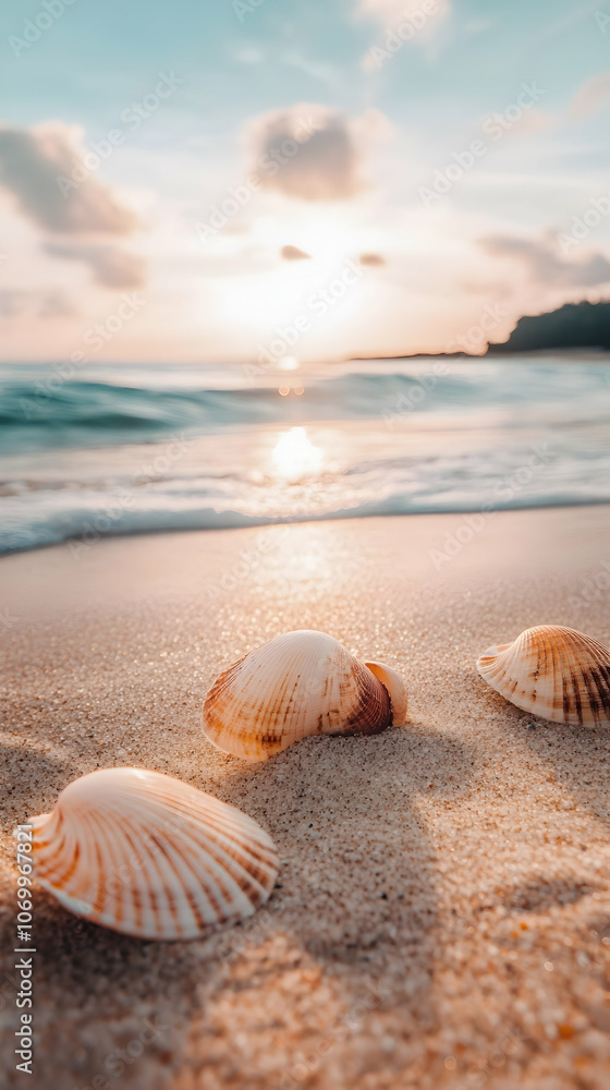 Beautiful background with seashells scattered on sandy beach - Beautiful background with seashells scattered on sandy beach -