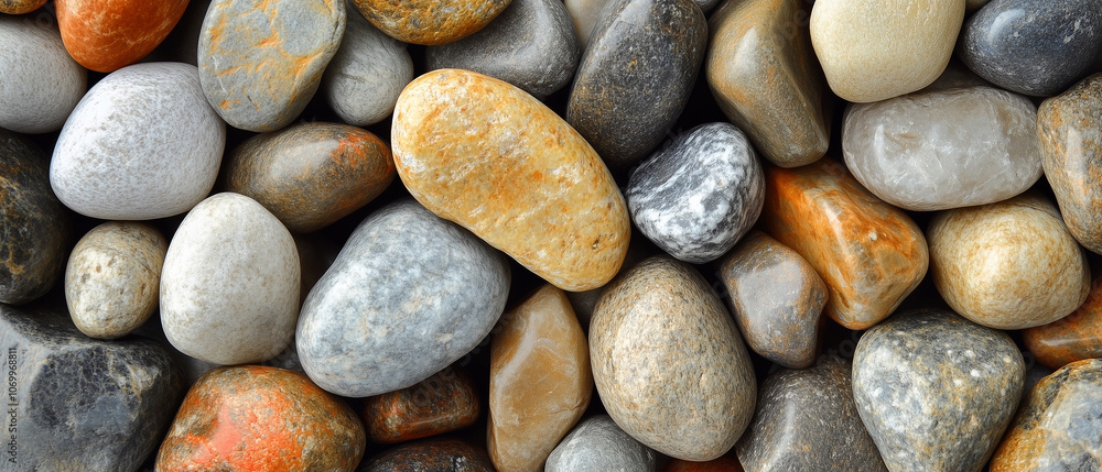 Smooth, Rounded Stones Close-Up, Textured Beach Pebbles. Smooth, Rounded Stones Close-Up, Textured Beach Pebbles.